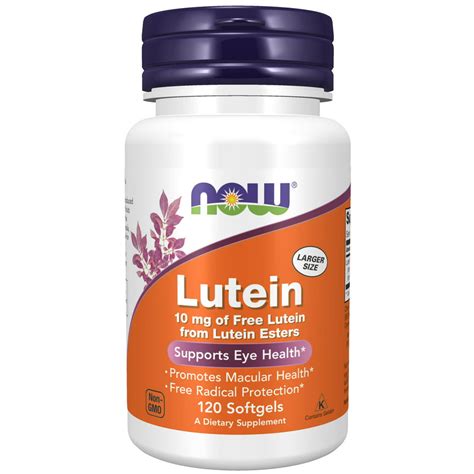 NOW Supplements, Lutein 10 mg with 10 mg of Free Lutein from Lutein Esters, 120 Softgels ...