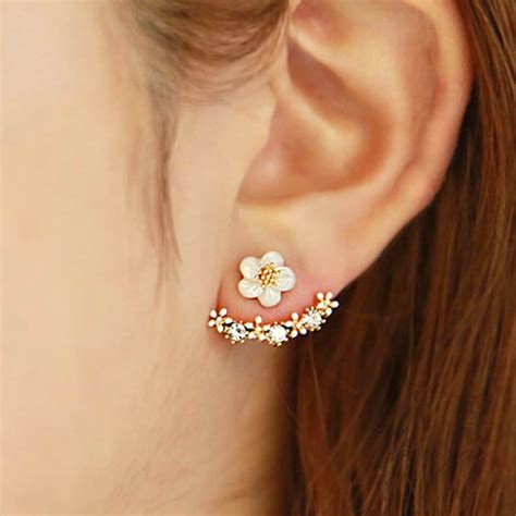 Floral Front Back Earrings Ear Jacket Dainty Ear Jacket - Etsy