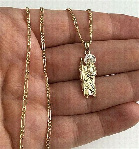 14K Solid Gold Saint Jude Necklace 20 Long 28mm Saint - Etsy