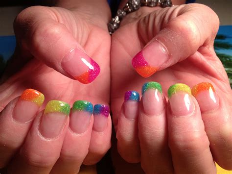 Rainbow glitter nails . Acrylic nails . Neon rainbow . Summer nails . Nail Tip Designs, Nail ...
