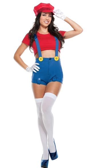 Red Jumping Plumber Costume, Sexy Red Plumber Costume, Hot Plumber Costume