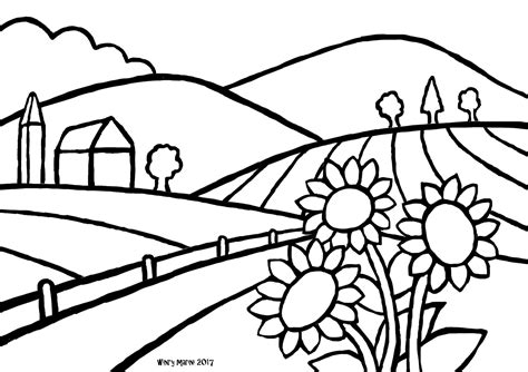 Art and Lore: Country Landscape Coloring Page