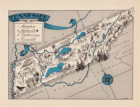 30's Vintage TENNESSEE Picture Map Animated Cartoon Map of | Etsy ...