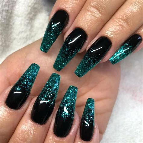 Coffin Black Glitter Acrylic Nails - Tips Color Short Acrylic Nails