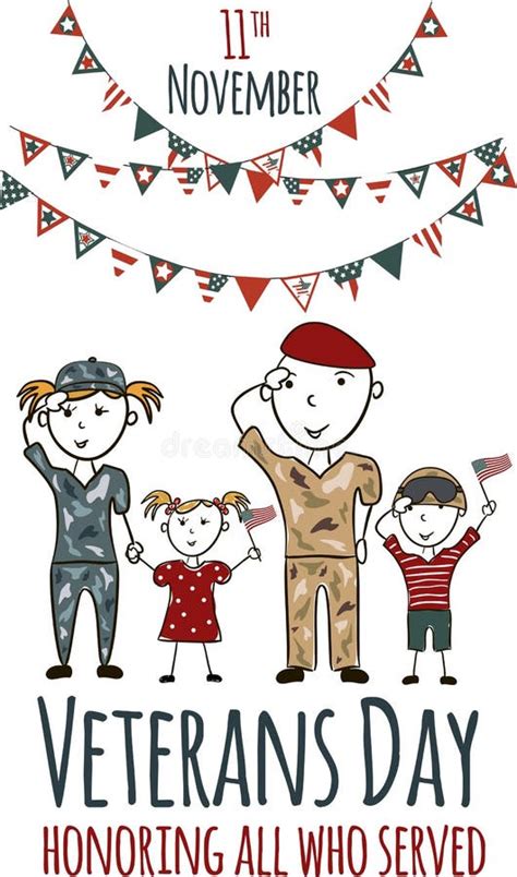 Veterans Day Greeting Card with Kids Stock Vector - Illustration of ...