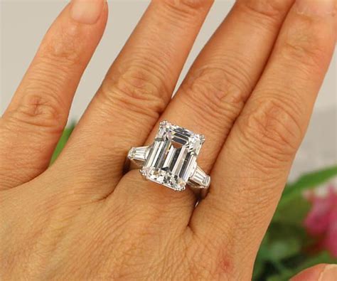 8 Carat Emerald Cut Ring, Huge Engagement Ring, 3 Stone Ring, 8 Carat Promise Ring, Emerald Cut ...