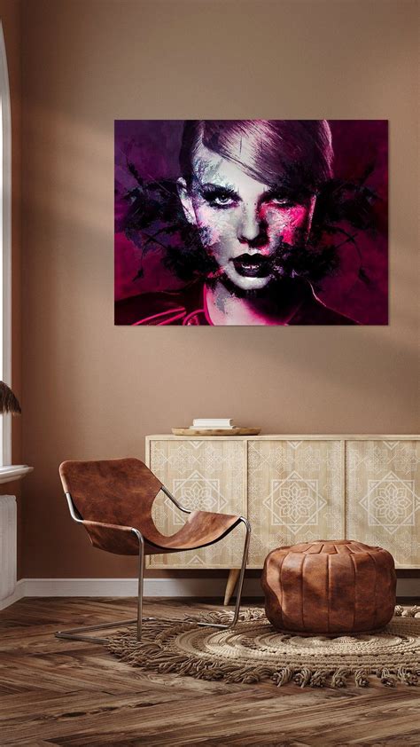 Taylor Swift Modern Abstract Portret Rood van Art By Dominic op canvas, behang en meer in 2022 ...