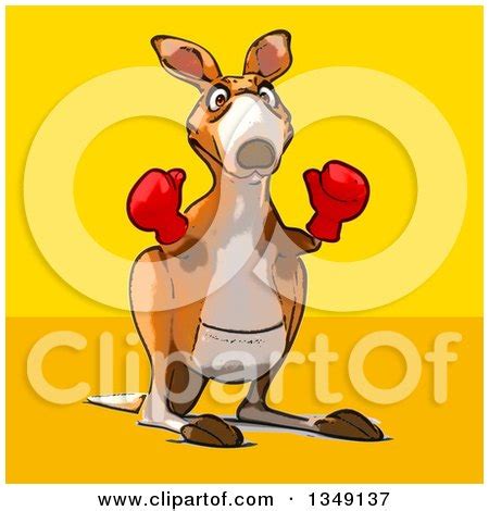 Clipart of a Cartoon Boxer Kangaroo Wearing over Yellow and Orange - Royalty Free Illustration ...