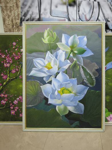 Tranh vẽ hoa Sen bằng sơn dầu - Sen trắng tinh khôi TSD 361