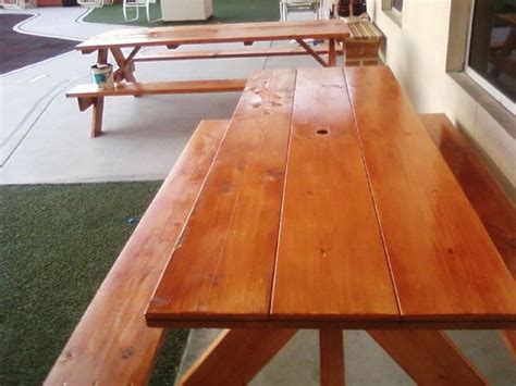 Outdoor Wooden Picnic Table with Attached Benches
