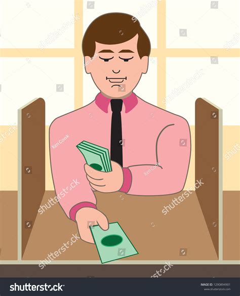 Cartoon Male Bank Teller Distributing Cash Stock Vector (Royalty Free ...