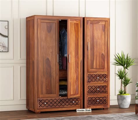 Buy Cambrey 3 Door Multi Utility Wardrobe (Honey Finish) Online in ...