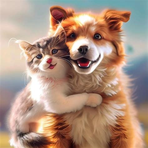 Premium Photo | Happy dog and cat friends posing together | Happy dogs, Cute cats and dogs, Dog ...