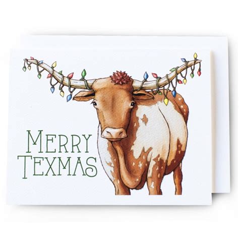 Funny Texas Christmas Card Merry Texmas Longhorn | Etsy