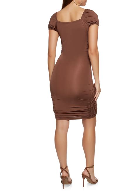 Ruched Bodycon Peasant Dress