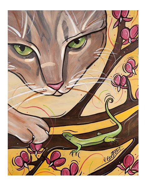 Cat Art Print Yellow Pet Illustration 8x10 Cat Artwork. | Etsy