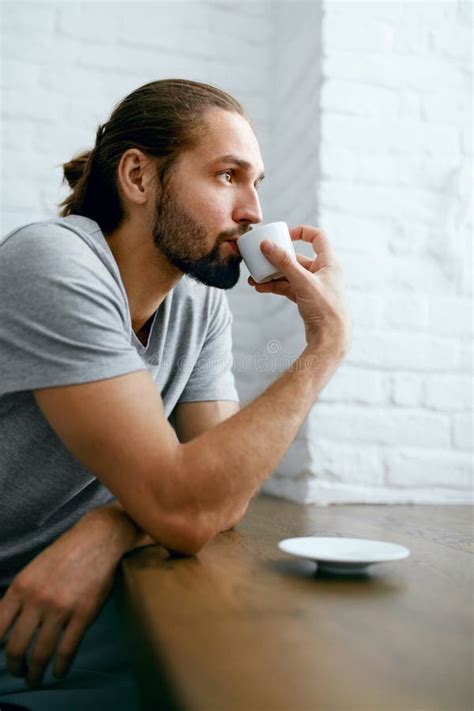 Man Drinking Coffee at Home in Morning. Stock Image - Image of portrait, drink: 115990549