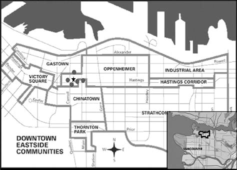 Map of the Vancouver Downtown Eastside. indicates the location of... | Download Scientific Diagram