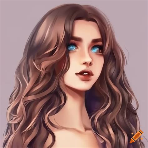 Portrait of a queen with long wavy brown hair and blue eyes on Craiyon