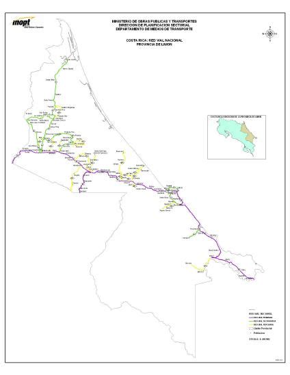 Limón Province Road Network Map, Costa Rica