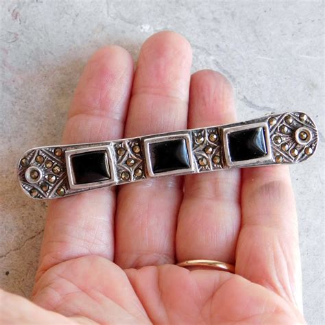 Vintage Sterling Silver Art Deco Bar Pin Onyx and Marcasites - Etsy