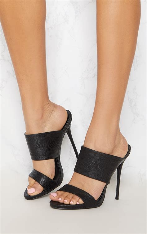 Black Twin Strap Mule Sandal | Shoes | PrettyLittleThing IE