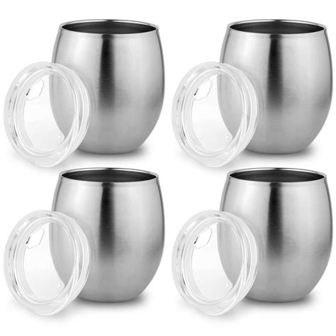 Set of 4 Stainless Steel Small Tumbler with Lid, Double Wall Vacuum ...