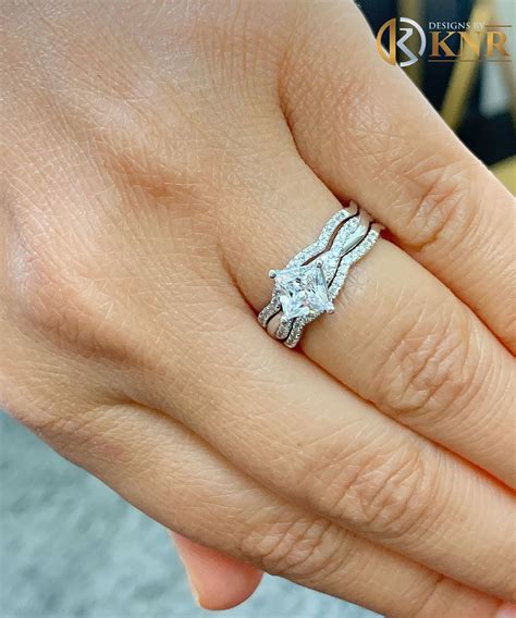 14k Solid White Gold Princess Cut Moissanite and Round Cut | Etsy