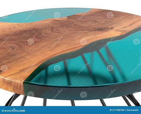 Round Live Edge Wooden Coffee Table With Epoxy Resin On A White Background. 3D Rendering Royalty ...