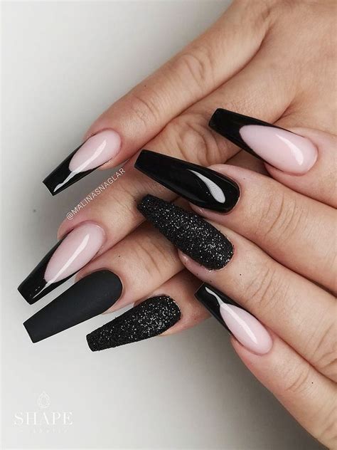 Long Black French V Tips with Sugar Nails | Pink acrylic nails, Sugar ...