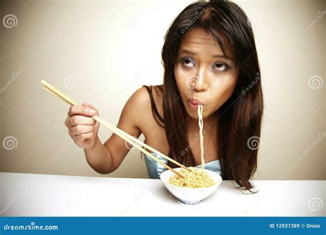 Cute Asian Woman Eating Noodles Stock Image - Image of dish, lunch ...