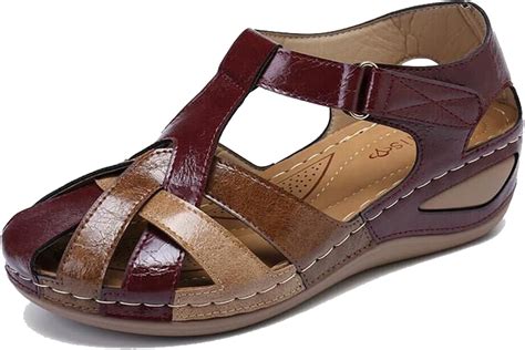 Womens Comfort Walking Flat Sandals, Close-Toe Hook And Loop Low Heel ...