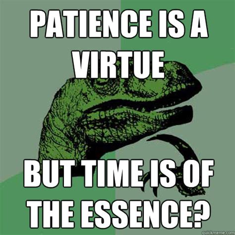 patience is a virtue but time is of the essence? - Philosoraptor - quickmeme