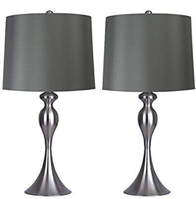 Grandview Gallery Table Lamps with Dark Grey Lamp Shade, Set of 2 - Brushed Nickel Body with ...