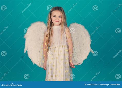 Valentines Day. Angel. Cute Toddler Girl in White Wings As Cupid ...