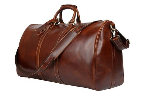 Huntvp Mens Leather Travel Duffel Bag Vintage Weekender Carry On Brown Luggage Bag (Brown ...