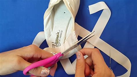 Pointe shoes sewing ribbons and elastics - YouTube