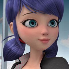 a cartoon girl with blue hair and big eyes looks at the camera while standing in front of a window