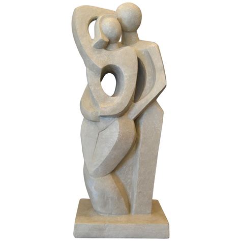 Modern Abstract Geometric Embracing Loving Couple Sculpture in Gray Plaster For Sale at 1stDibs ...