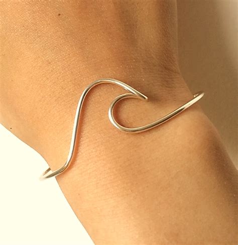 Wave Bracelet Wave Bangle Sterling Silver /Gold /Rose Gold