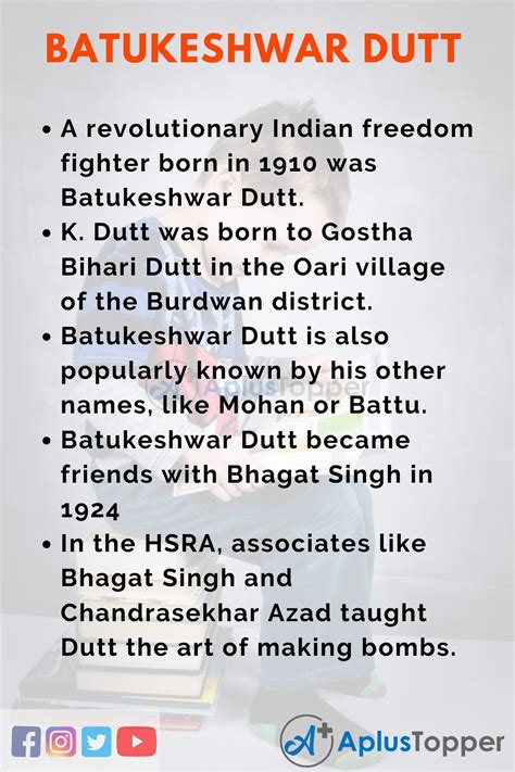 10 Lines On Batukeshwar Dutt for Students and Children in English - A Plus Topper