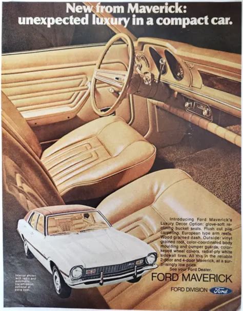 FORD MAVERICK INTERIOR Vintage 1970 Compact Car Ad Magazine Print ...