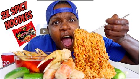 DESHELLED SEAFOOD BOIL, HUGE SNOW CRAB CLAWS + 2X SPICY NOODLES MUKBANG ...