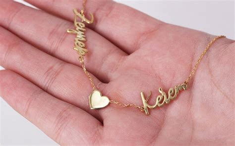 Two Name Necklace Two Name Necklace With Heart Personalized - Etsy