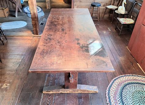 19th Century Farmhouse Wood Trestle Table With Leaf #1720858 | Auctionninja.com