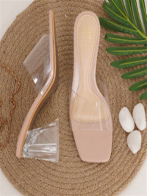 Buy SHUZ TOUCH Women Nude Coloured Solid Block Sandals - Heels for ...