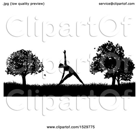 Clipart of a Black and White Silhouetted Woman in a Pilates Pose in a ...