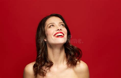 Beautiful Smiling Young Woman with Red Lipstick Stock Photo - Image of skin, smooth: 109356310