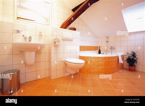 The luxury bathroom with the orange floor Stock Photo - Alamy