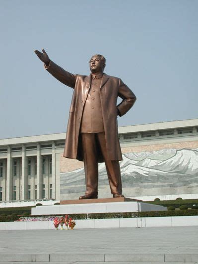 A statue of Kim Il Sung, the Great Leader, where all visitors must present flowers and bow ...